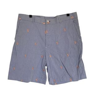 J. McLaughlin Mens Pinstripe Shorts Size 38 Embroidered Peace Sign Blue White